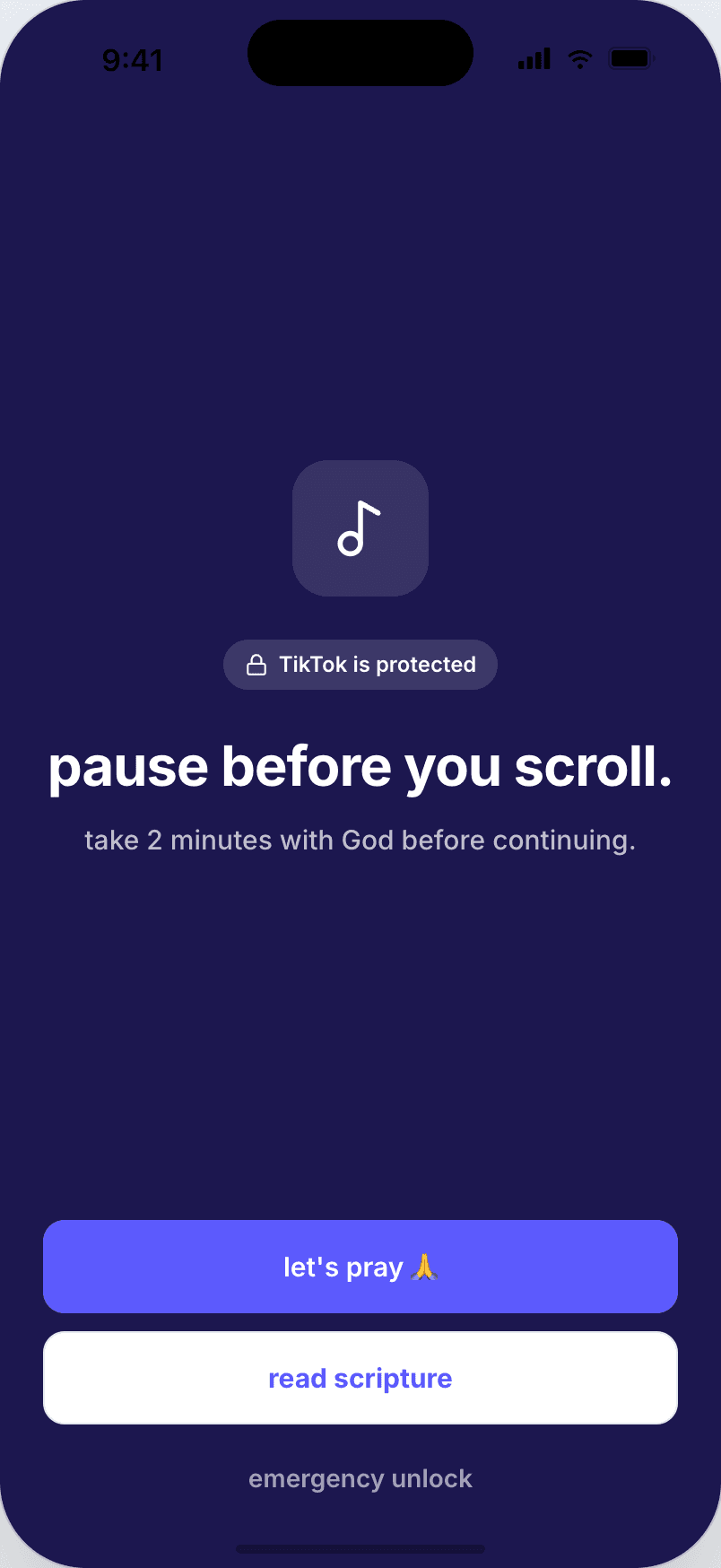 Pray First holding TikTok shut, with the invitation to pray